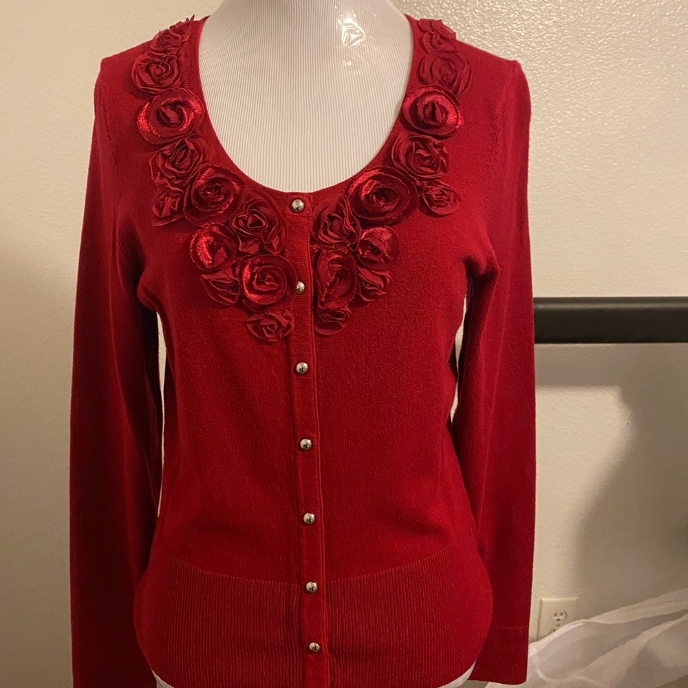 White House Black Market red embellishedsweater